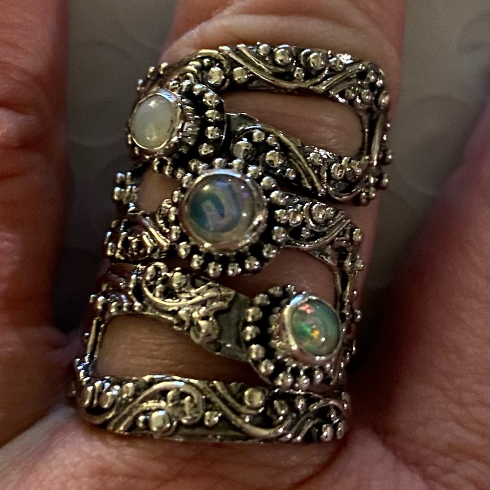 NWT Ethiopian Opal 3-Stone Ring in .925 Sterling Silver! Made in Bali! - Picture 13 of 13